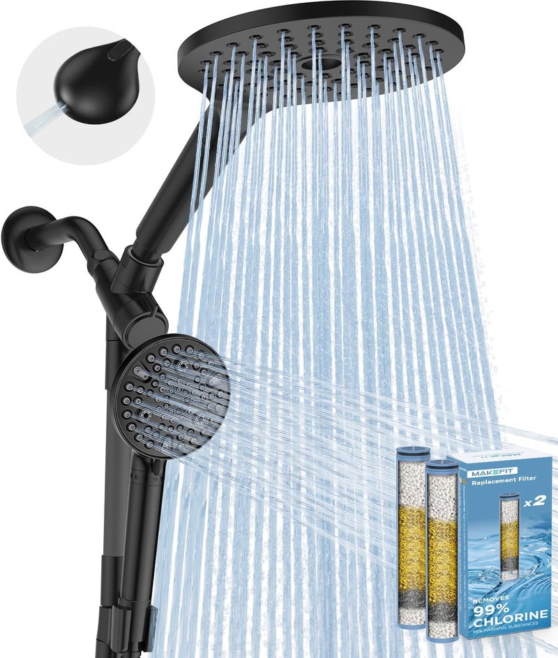 MakeFit Dual Filtered Rain Shower Head Combo, High Pressure Handheld Shower Head with Adjustable Bar - Rainfall Shower Head And Showerhead with Filter for Hard Water - Removes Chlorine - Image 1